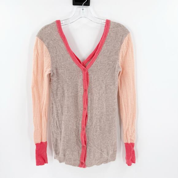 Subtle Luxury 100% Cashmere Button Front Color Block Sweater Women's Size XS S - Picture 1 of 12